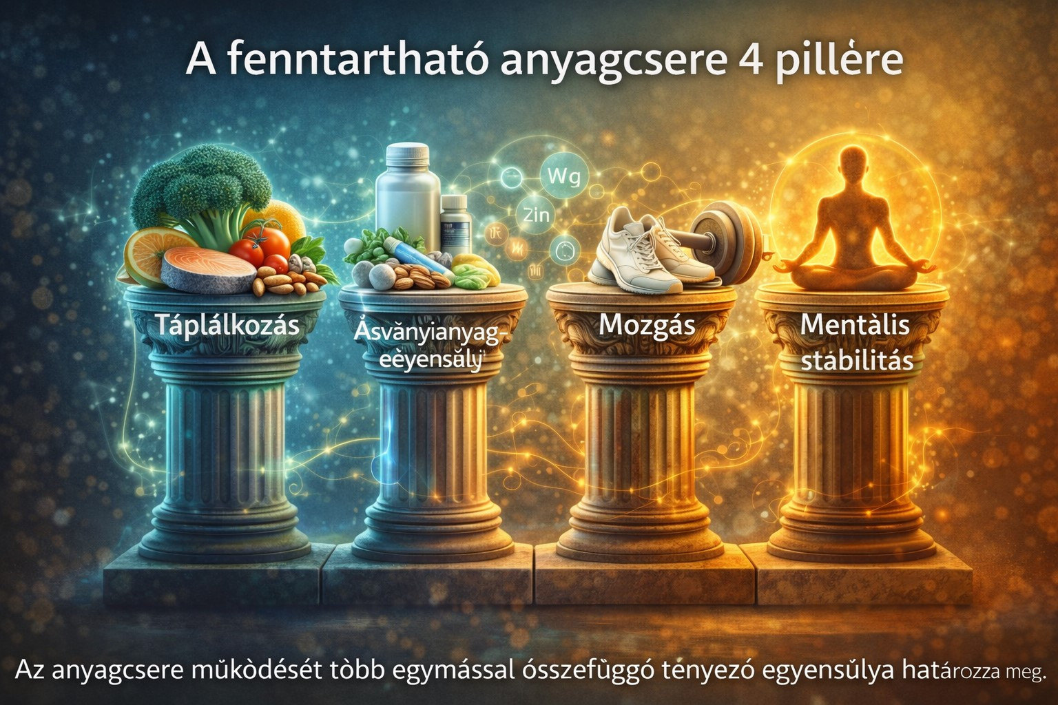 Az anyagcsere egyensúlyának négy pillére: táplálkozás, ásványianyag-egyensúly, mozgás és mentális stabilitás