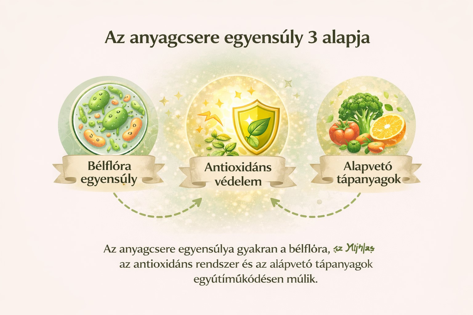 Az anyagcsere egyensúly három alapja: bélflóra egyensúly, antioxidáns védelem és alapvető tápanyagok
